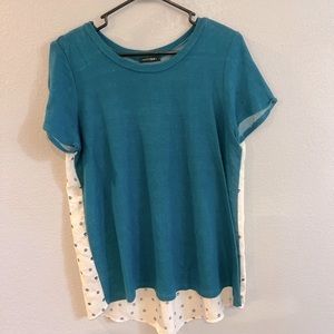 Papermoon Marisol Mixed Material Blouse - Teal Poka Dots - XL (Stitch Fix)